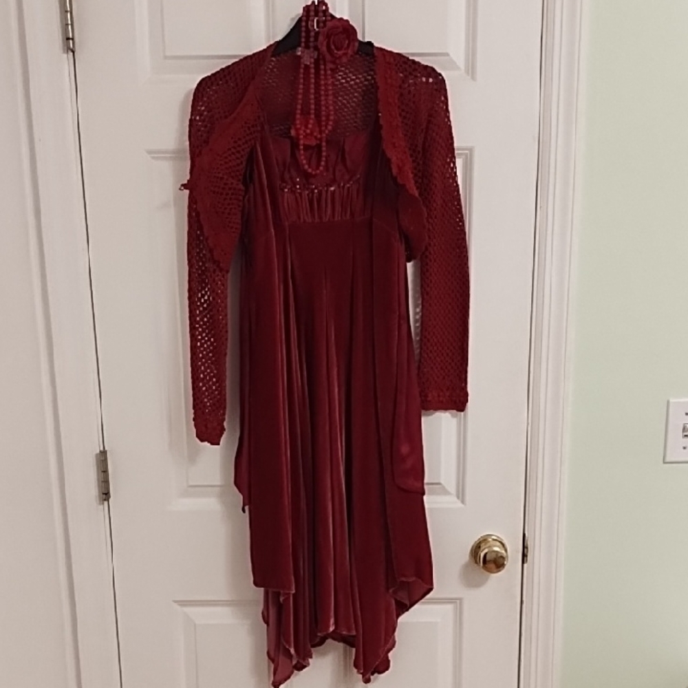 Monsoon Velvet Red Formal Kids Dress with Cotton Bolero